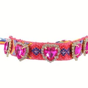 Women’s Pink Heart Gem Woven Bracelet